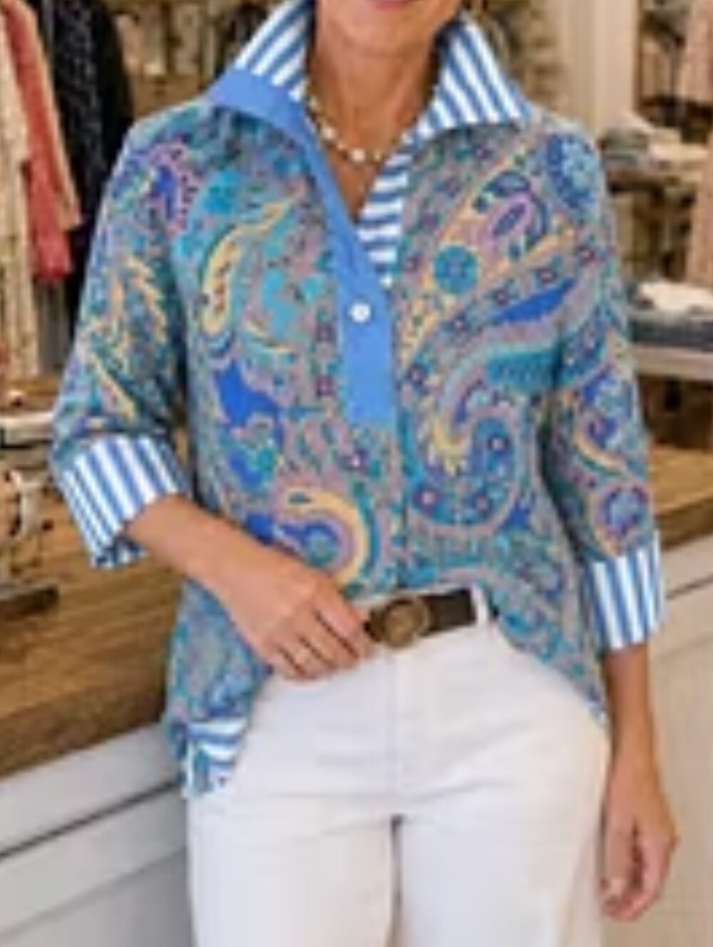 Nwt Cherry Betty Top Blue Stripes Floral S